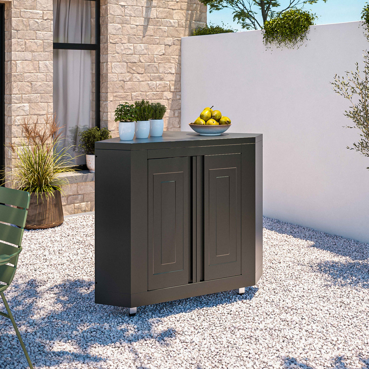 Cuisine extérieure 7 modules en angle – finition noire
