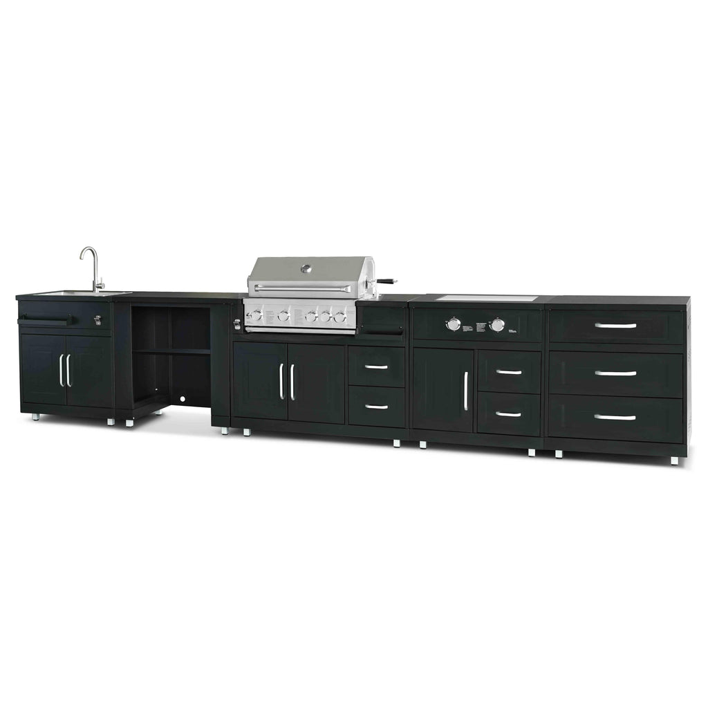 Cuisine extérieure Évier, plaque gaz et barbecue – 5 modules en noir
