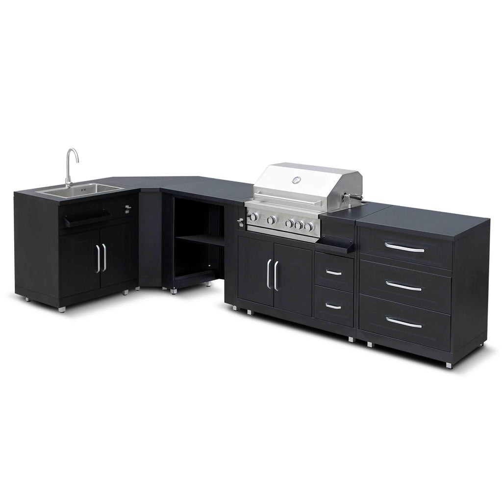 Cuisine extérieure Évier et barbecue en angle – 5 modules en noir