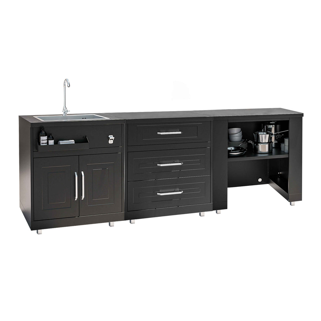 Cuisine extérieure Évier et rangements – 3 modules – noir