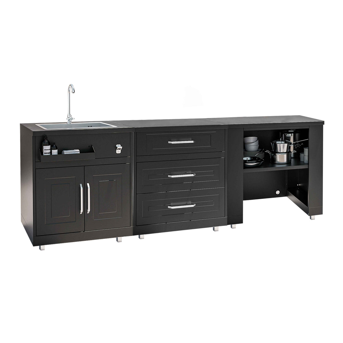 Cuisine extérieure Évier et rangements – 3 modules – noir