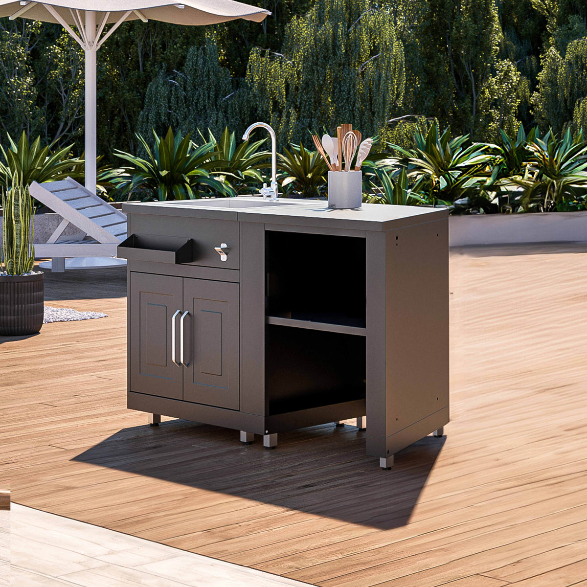 Cuisine extérieure Évier et rangements – 2 modules – noir