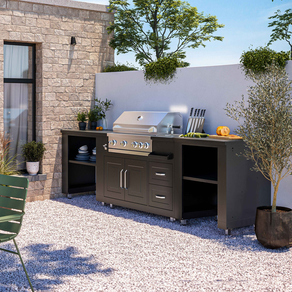 Cuisine extérieure Barbecue et rangements – 3 modules en noir