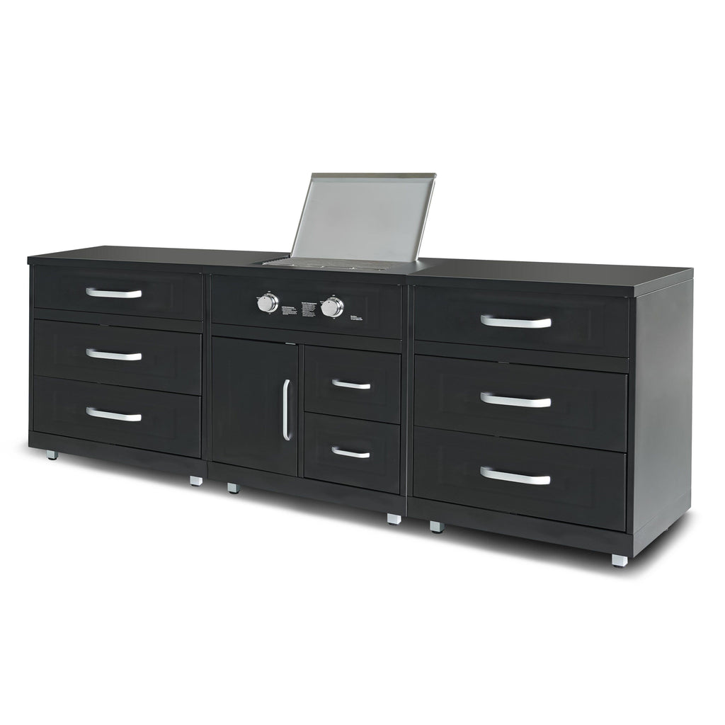 Cuisine extérieure Plaque gaz et rangements – 3 modules en noir