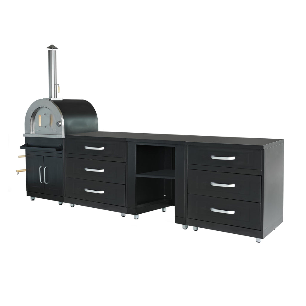 Cuisine extérieure Four à pizza et rangements – 4 modules – finition noire