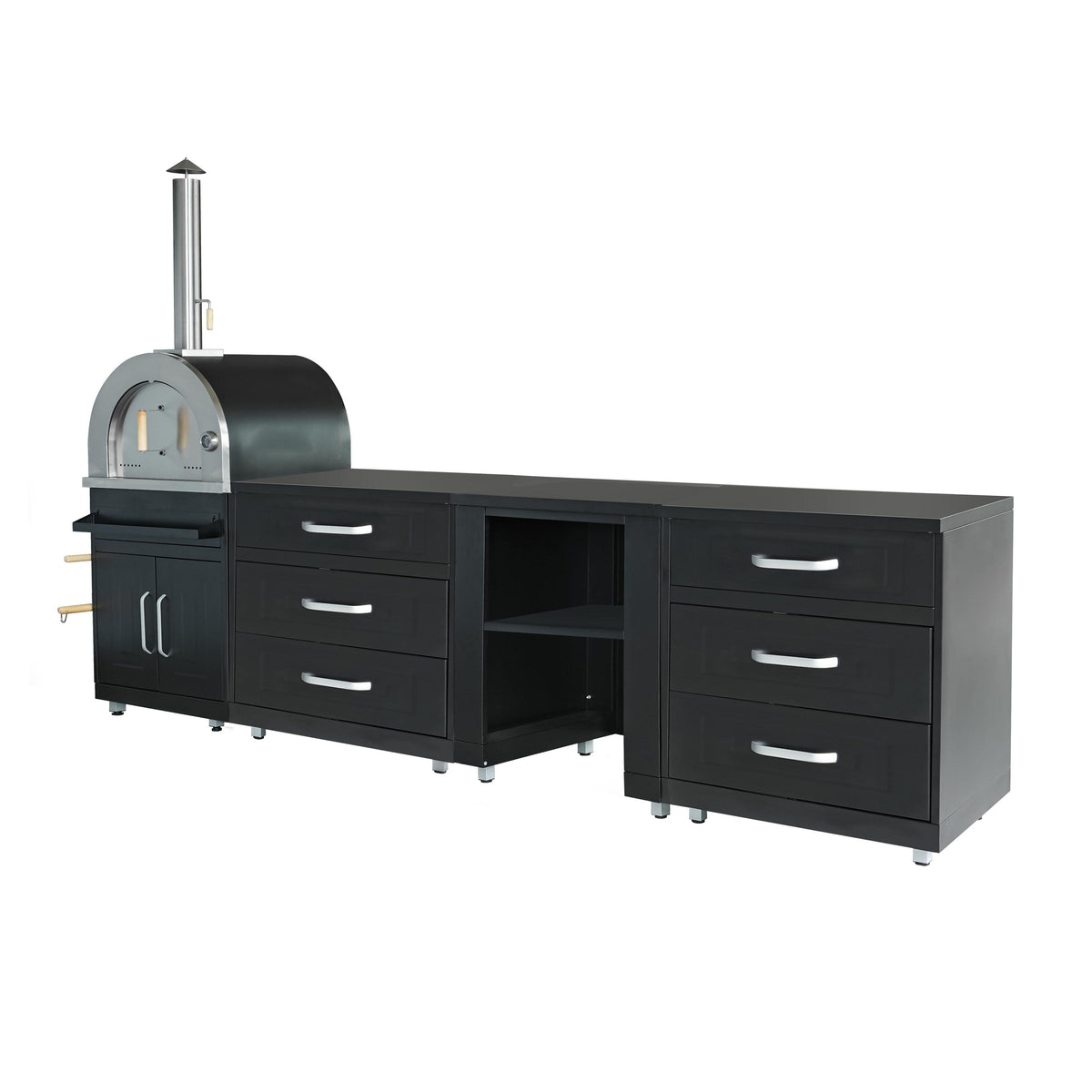 Cuisine extérieure Four à pizza et rangements – 4 modules – finition noire