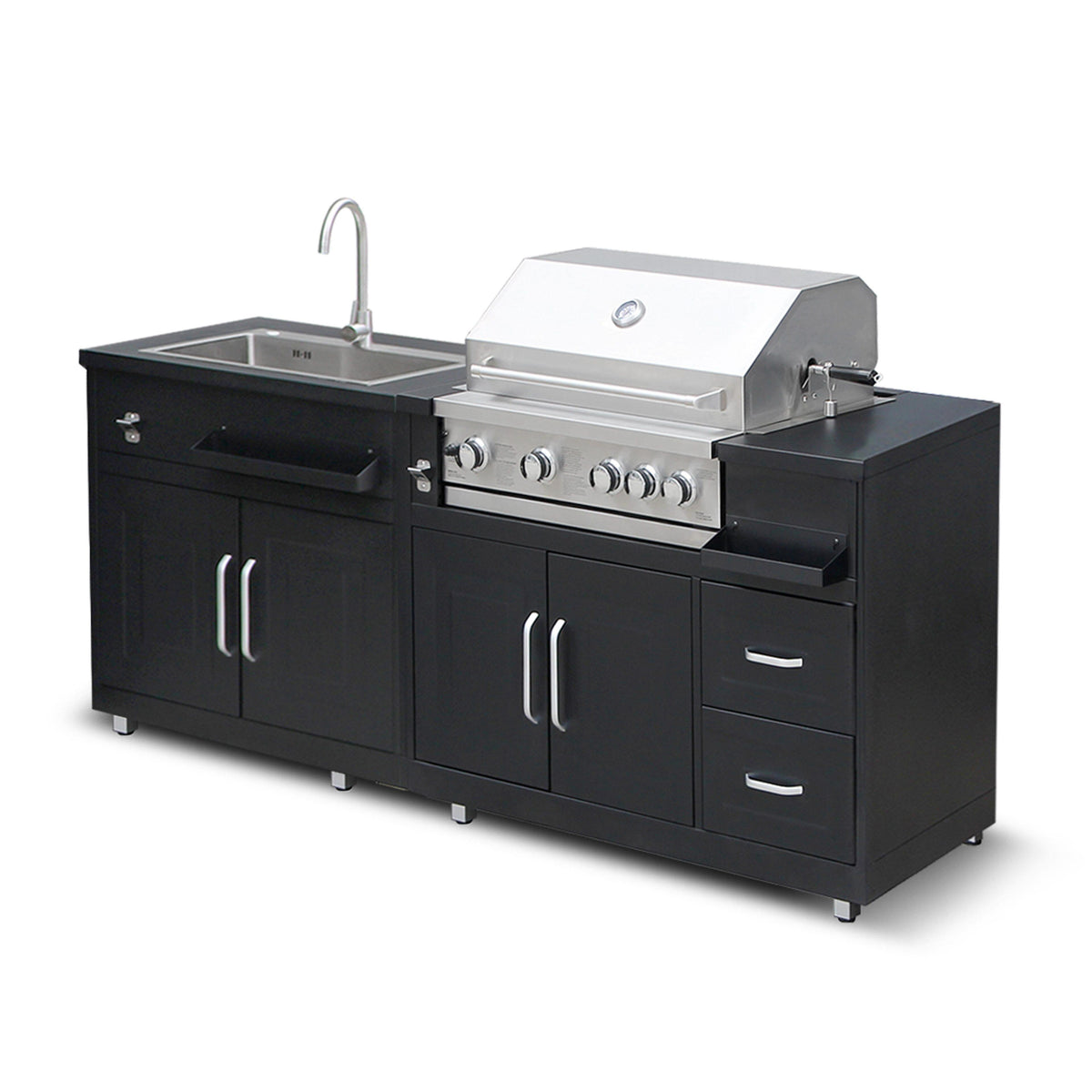Cuisine extérieure Évier et barbecue – 2 modules – noir