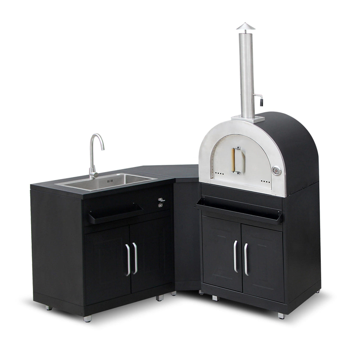 Cuisine extérieure Évier et four à pizza en angle – 3 modules en noir