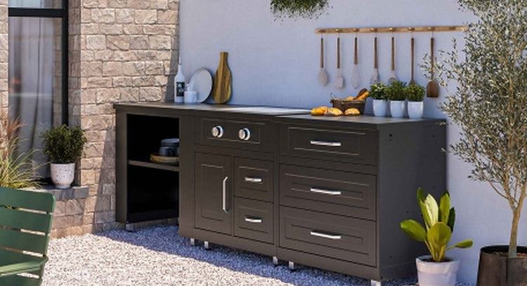 Cuisine extérieure avec plaque gaz et rangements – 3 modules – 252 cm