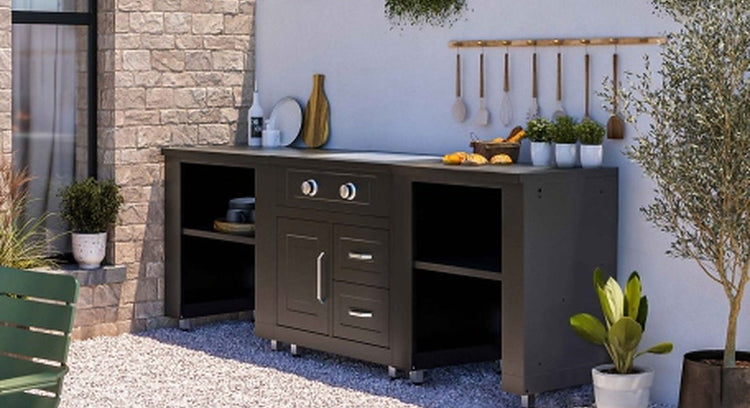 Cuisine extérieure avec plaque gaz et rangements – 3 modules – 259 cm