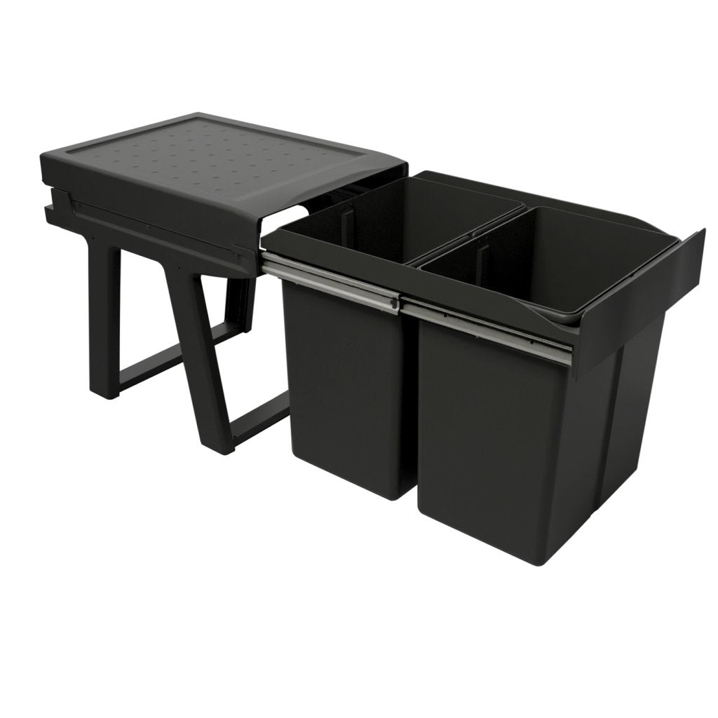 Poubelle coulissante 2 × 21 L — meuble 400 mm noir — photographie produit MSAFRANCE réf. 289N