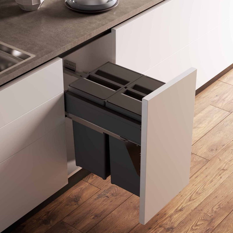 Poubelle coulissante tri sélectif 2 × 29 L — meuble 400 mm
