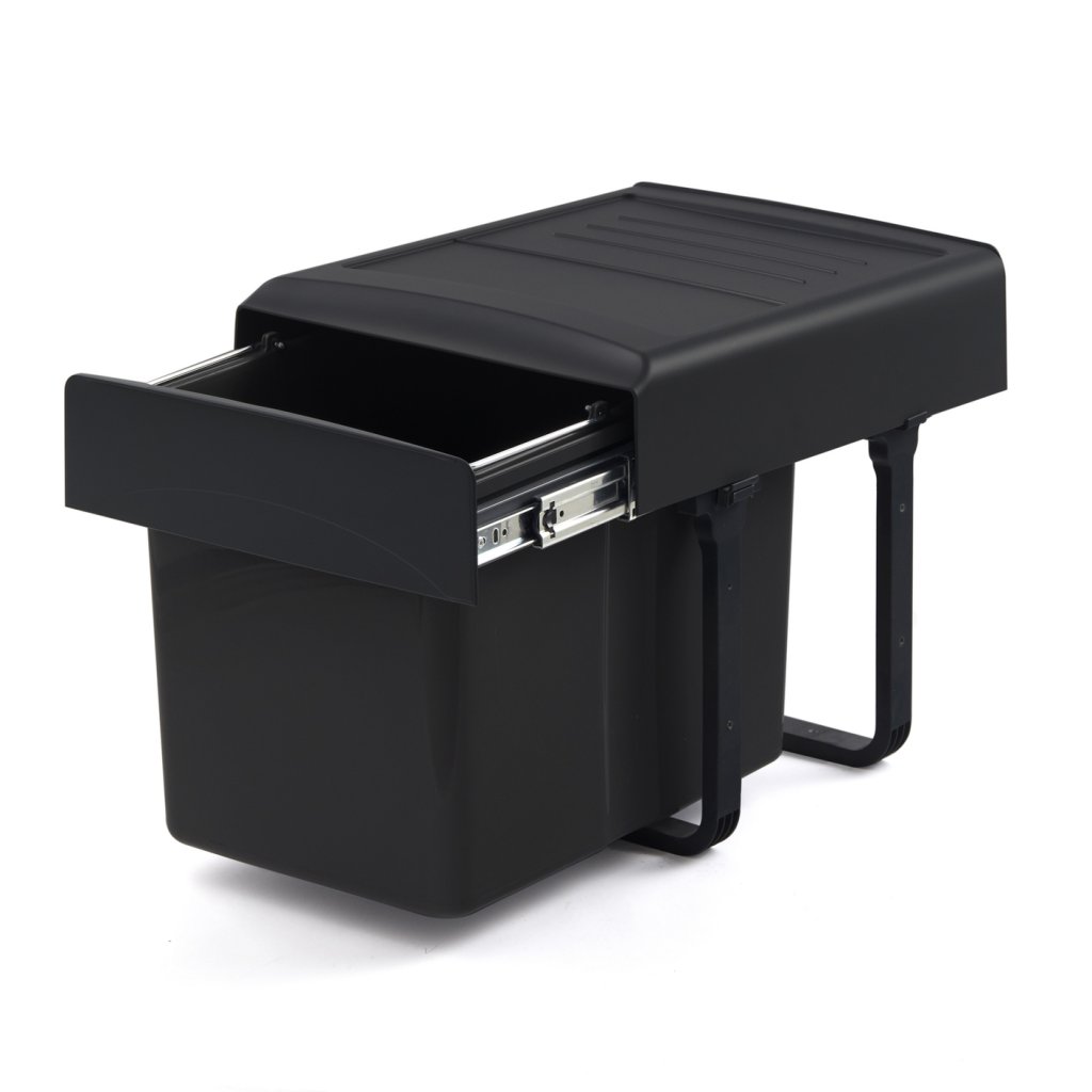 Poubelle coulissante 34 L soft-close — meuble 400 mm noir — photographie produit MSAFRANCE réf. 9133